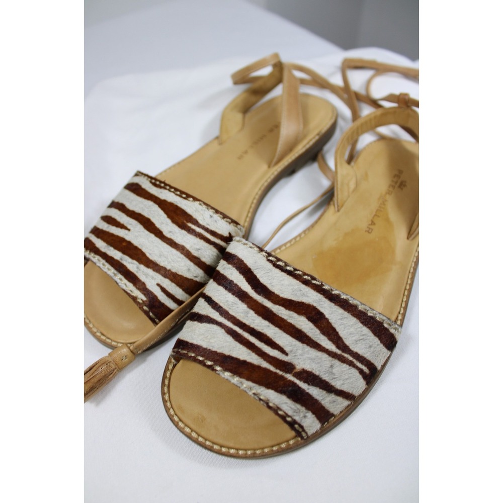 Peter Millar Womens Gladiator Sandals 8.5W Zebra Print Calf Hair Lace Up Flat